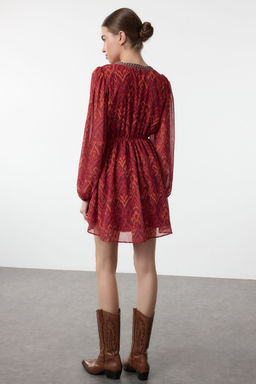 TRENDYOLMILLA Bordo Cicekli Mini Dokuma Elbise TWOAW25EL00182 фото 10