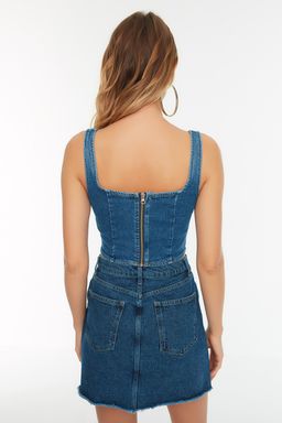 Mavi Dikis Detayl? Ask?l? Denim Bluz TWOSS22BZ1402