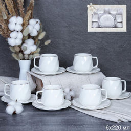 Чайный набор 12 предметов 220 мл витая форма А / CH03-12G 220 /уп 8/ костяной фарфор - Галеонтрейд фото 2