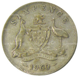 Монета 6 пенсов 1960 года Австралия