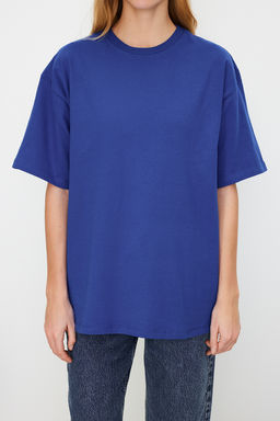 Saks %100 Kal?n Pamuklu Premium Oversize/Genis Kal?p Bisiklet Yaka Orme T-Shirt TWOSS23TS00040