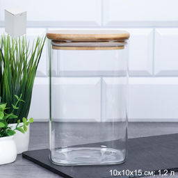 Банка квадратная бамбуковая крышка 1200 мл диаметр 10/15 см / LCSC2112 /уп 75/ - Галеонтрейд фото 5