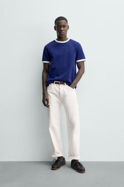 CAMISETA RIB CONTRASTE B?SICA / Azul / Blanco