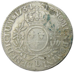1 экю 1734 года L Франция (Людовик XV)