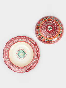 Блинница узбекская Риштанская Керамика «Цветы», d=24 см, керамика, красная