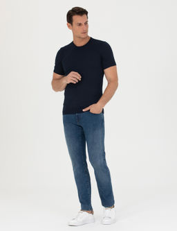 Темно-синяя приталенная трикотажная футболка с круглым вырезом - Cacharel фото 4