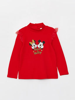 Yar?m Bal?k?? Yaka Mickey Mouse Bask?l? Uzun Kollu K?z Bebek Ti??rt