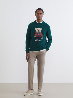 Bisiklet Yaka Ay? Teddy Bask?l? Erkek Triko Kazak