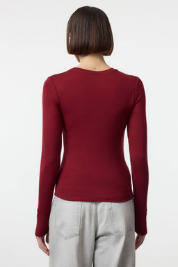 Bordo Viskon/Yumusak Kumasl? Parmak Gecme Detayl? Esnek Orme Bluz TWOAW25BZ00014