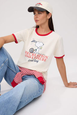 Ekru Snoopy Lisansl? Regular K?sa Kollu Tok %100 Pamuk Orme T-Shirt TWOSS26TS0013 - Trendyolmilla фото 2