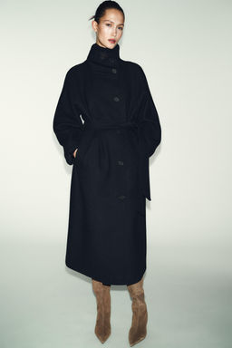 LONG WOOL COAT WITH HIGH NECK - Zara фото 12