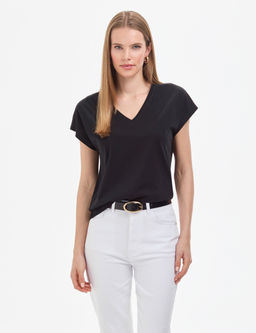 Siyah Regular Fit V Yaka Basic Ti__rt