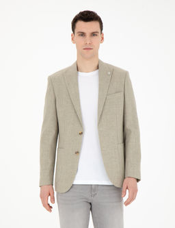 A__k Ye_il Slim Fit Keten Kar___ml_ Ceket