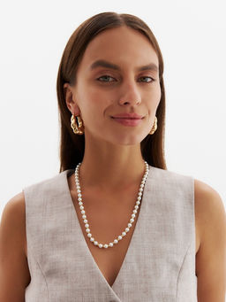 Бусы Жемчуг дуэт бусин, шар №6, белые в золоте, 53 см