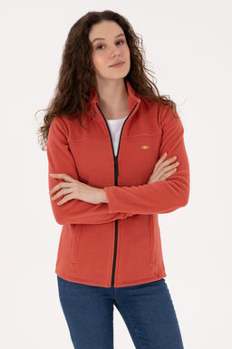 Kad_n Kiremit Fermuarl_ Dik Yaka Polar Sweatshirt