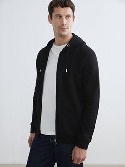 Standart Kal?p Kap??onlu Erkek Fermuarl? Sweatshirt
