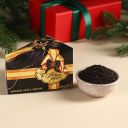 Чай чёрный в коробке-тортике С новым годом, вкус: мята, 50 г.