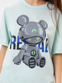 Комплект женский (футболка, шорты) в мятном цвете с медведями - Mark formelle фото 4