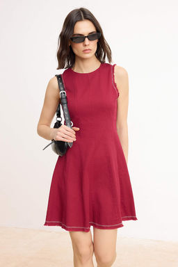 Visne Etegi Volanl? Kolsuz K?sa / Mini Dokuma Elbise TWOSS26EL00423 - Trendyolmilla фото 2