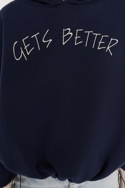 Lacivert Kal?n Ici Polarl? Triko Bant Detayl? Kapusonlu Orme Sweatshirt TWOAW22SW1806