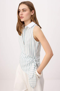 Yesil-Cok Renkli Cizgili Kolsuz Baglamal? Gomlek TWOSS26GO00124