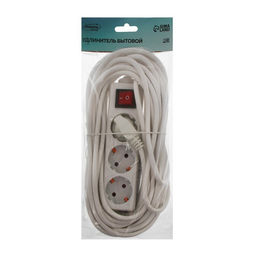 Удлинитель Luazon Lighting, 3 розетки, 10 м, 6 А, 1300 Вт, 3×0.75 мм2, с заземлением, с выключателем, белый