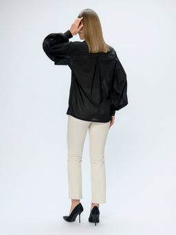 Блуза черная с пышными рукавами и отложным воротником - 1001dress фото 3