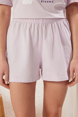 Trendyolmilla Lila %100 Pamuklu Bask?l? Sortlu Orme Pijama Tak?m? THMSS25PT00198