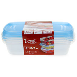 Контейнер для продуктов пластмассовый Трио 0,7л, 19х13х4см, набор 3шт, синий, подходит для СВЧ (Россия)