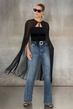 Siyah Dokuma Sifon Bluz TPRSS24BZ00035