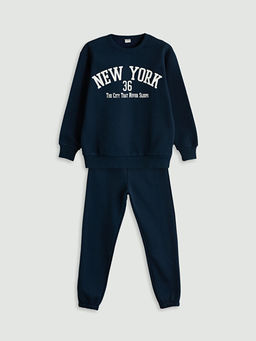 Bisiklet Yaka New York Bask?l? Erkek ?ocuk E?ofman Tak?m?