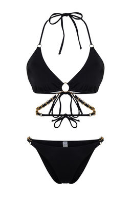 TRENDYOLMILLA Siyah Ucgen Zincir Aksesuarl? High Leg Regular Bikini Tak?m? TBESS24BT00014  фото 6