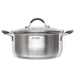 Кастрюля из нержавеющей стали Lira 4,7л, д24см, h11,3см, s0,5мм, дно д22см, s4мм, стеклянная жаропрочная крышка, стальной обод, пароотвод, силиконовые вставки коричневого цвета, капсулированное дно, полировка внешняя - матовая, внутренняя - матовая