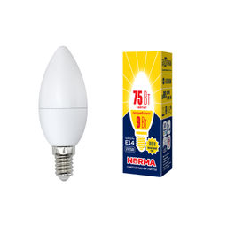 LED-C37-9W/WW/E14/FR/NR Лампа светодиодная. Форма "свеча", матовая. Серия Norma. Теплый белый свет (3000K). Картон. ТМ Volpe