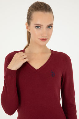 Женский бордовый базовый свитер с v-образным вырезом Неожиданная скидка в корзине - U.s. polo assn фото 2