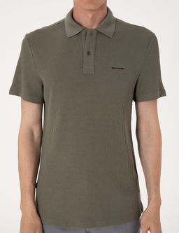 Haki Slim Fit _rme Dokulu Polo Yaka Ti__rt