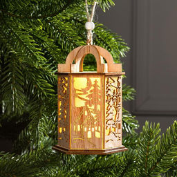 Ёлочная игрушка Фонарь с домиком, 13х9х9 см, от батареек, свечение тёплое белое