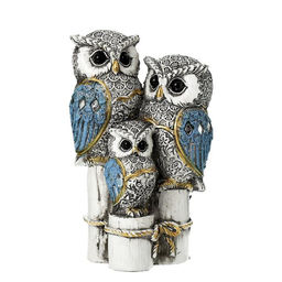 Фигурка полистоун «Семейство серых филинов с синими крыльями, на пеньках», 14.5×8.5×5.5 см