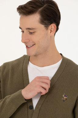 U. S. Polo Assn Мужской базовый трикотажный кардиган цвета хаки меланж - U.s. polo assn фото 16