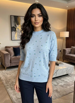 K13303 Джемпер (вязаный трикотаж) ГОЛУБОЙ