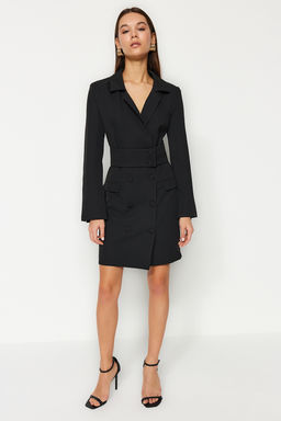 Trendyolmilla K?rm?z? Kemerli Dugme Detayl? Mini Ceket Dokuma Elbise TWOAW24EL00497 фото 18