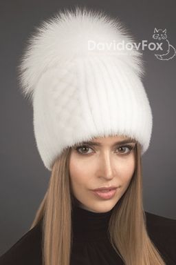 Шапка Лыжница норка орнамент белая