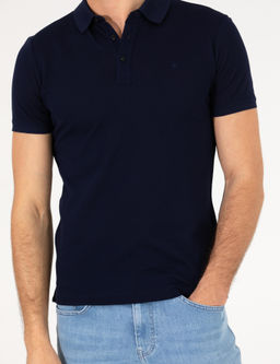 Lacivert Polo Yaka Slim Fit Basic Merserize T-shirt