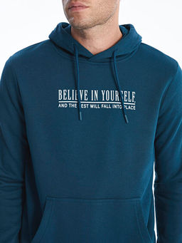 Uzun Kollu Bask?l? Erkek Kal?n Hoodie