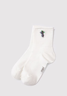 Koala Islemeli Ekru Soket Corap