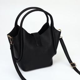 Сумка женская тоут на клапане, с косметичкой, 17×11×22 см, однотонная, чёрная