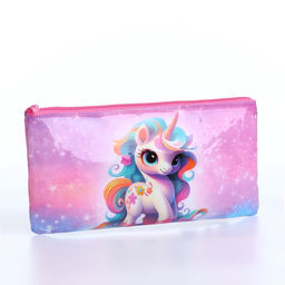 Косметичка-пенал на молнии, с рисунком Единорог, розовая/разноцветная