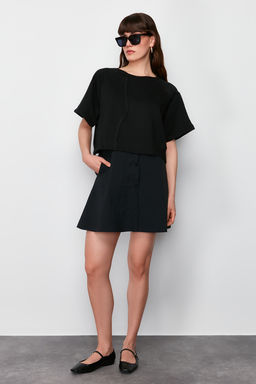 Siyah Parasut Etek Detayl? Bisiklet Yaka Mid Orme Tshirt Elbise TWOSS24EL00191