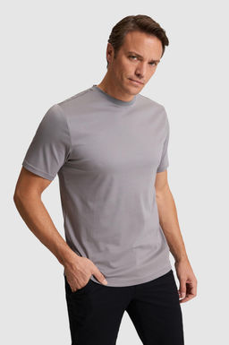Erkek Gri Regular Fit Bisiklet Yaka Basic Ti__rt