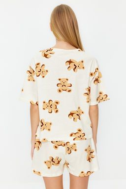 Ekru %100 Pamuklu Ay?c?kl? Sortlu Orme Pijama Tak?m? THMSS24PT00000